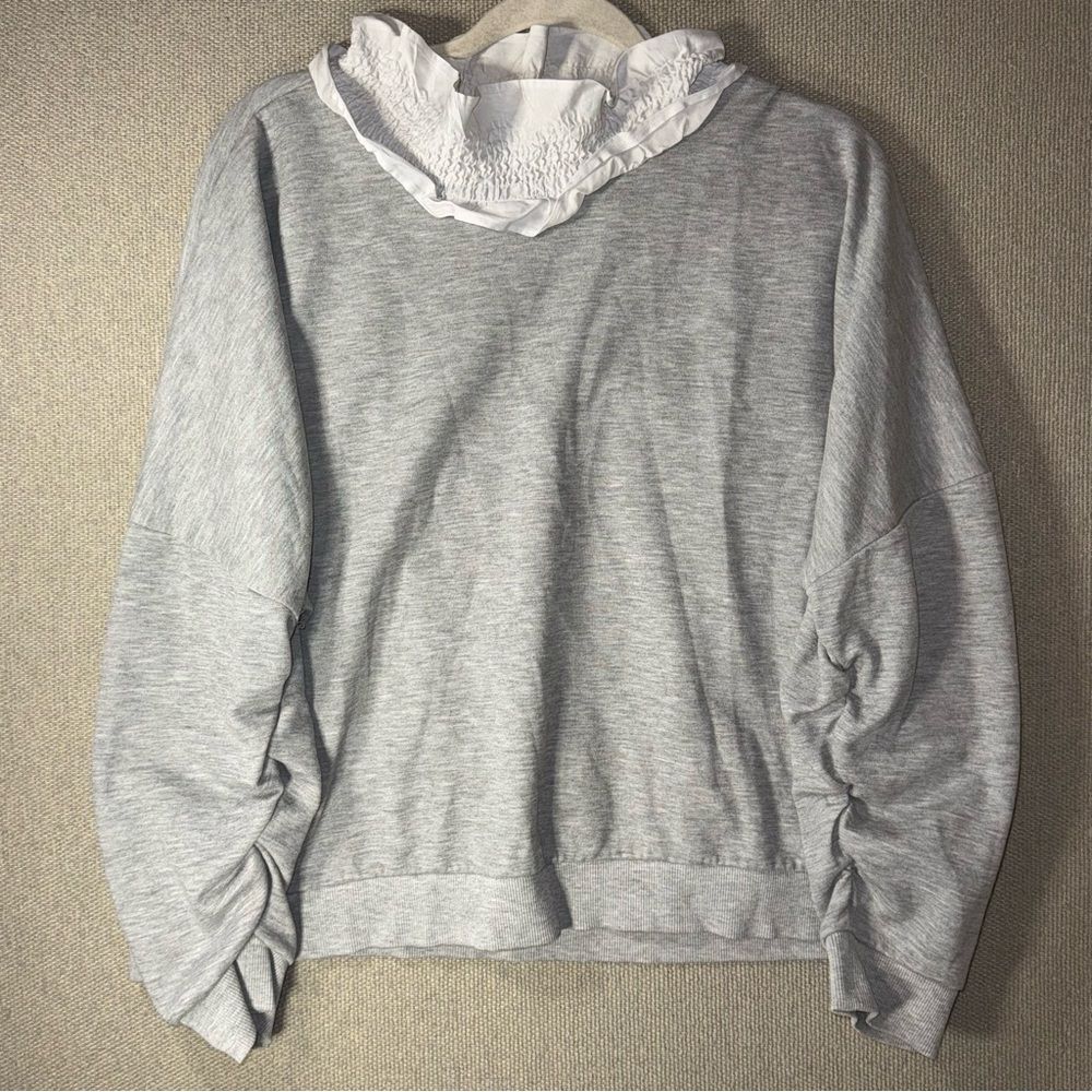Women’s size 14 Gray Sweatshirt with White Ruffle Collar top